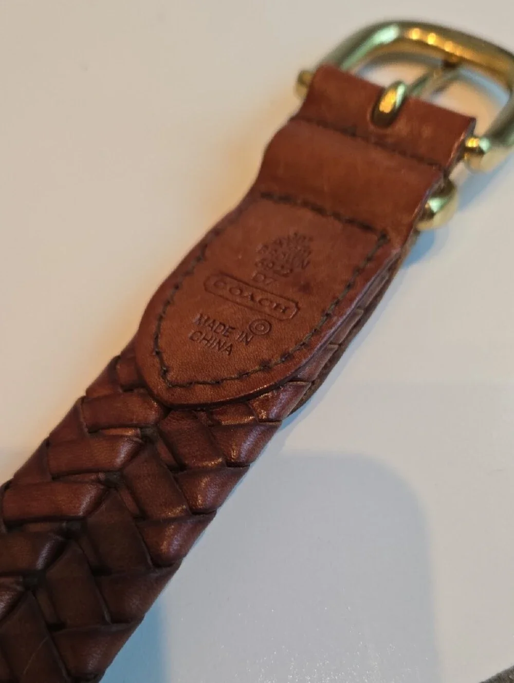 Coach Braided Brown Leather Belt with Gold Buckle